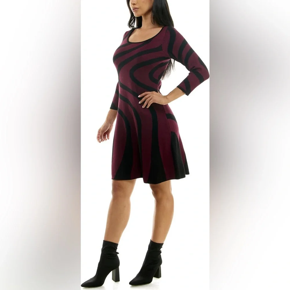 NWOT Nina Leonard Jacquard Long Sleeve Sweater Dress Size Large - Picture 3 of 9